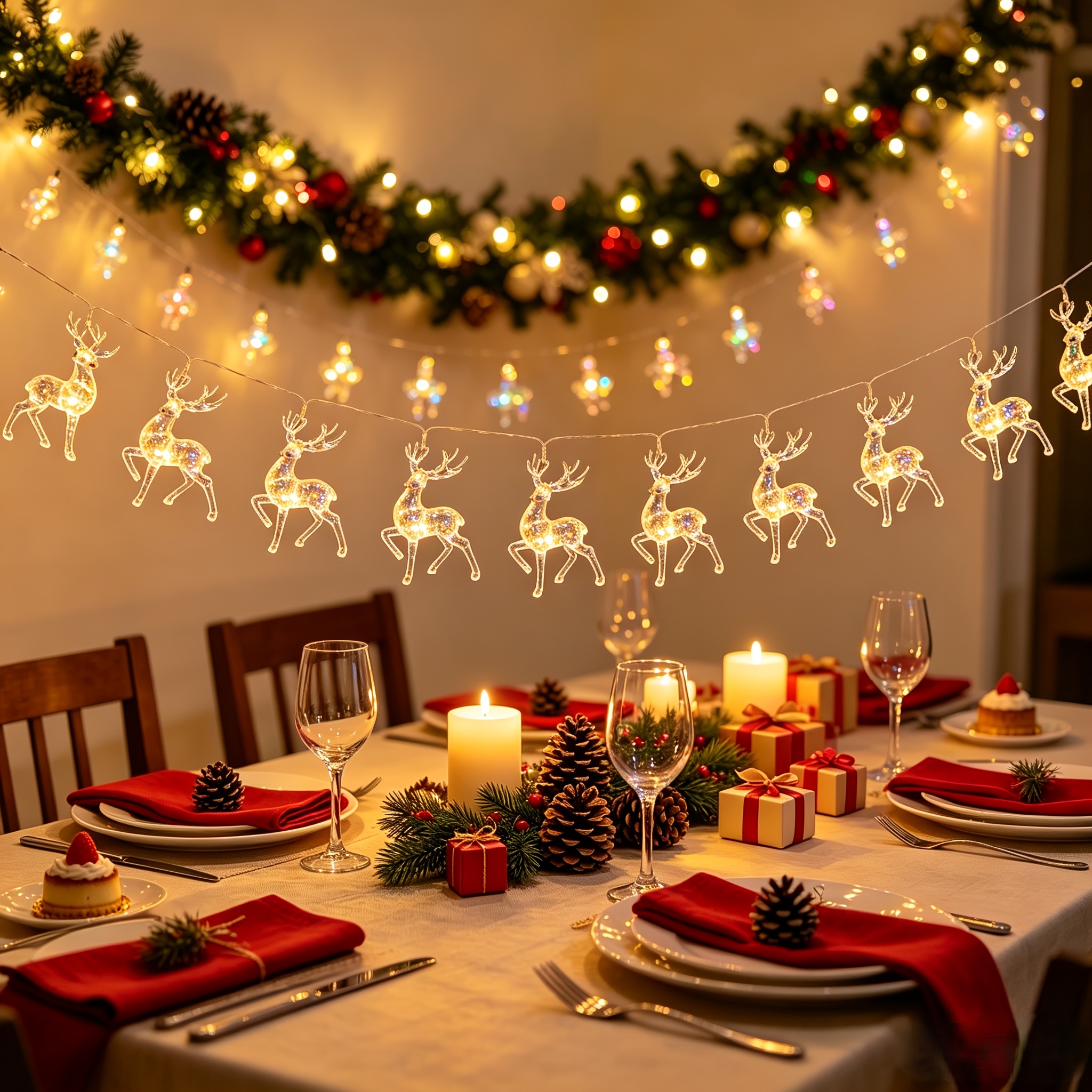 TEMU 1pc 200cm 10-led Christmas Reindeer String Lights, In Multicolor And Warm White, Indoor String Lights For Home, Bedroom, Holiday Parties,