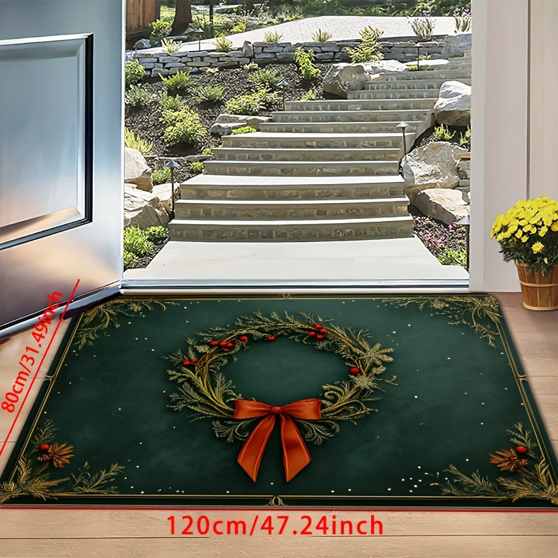 TEMU 1pc Christmas Wreath - Suitable For Indoor/outdoor Entryway, Thickened Mat (1.2cm), Machine-washable, & Soft, Fits Doorstep, Living Room,
