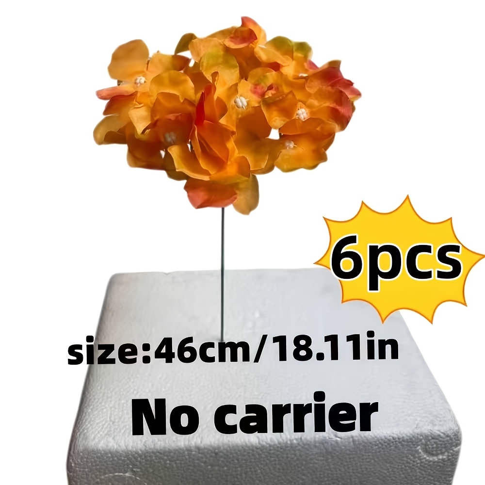 TEMU 6pcs Large Artificial Orange Hydrangea Bouquet Set - Home Decor Fake Flowers - Uv-resistant Plastic Vine Wreath, Suitable For Weddings, Gardens,