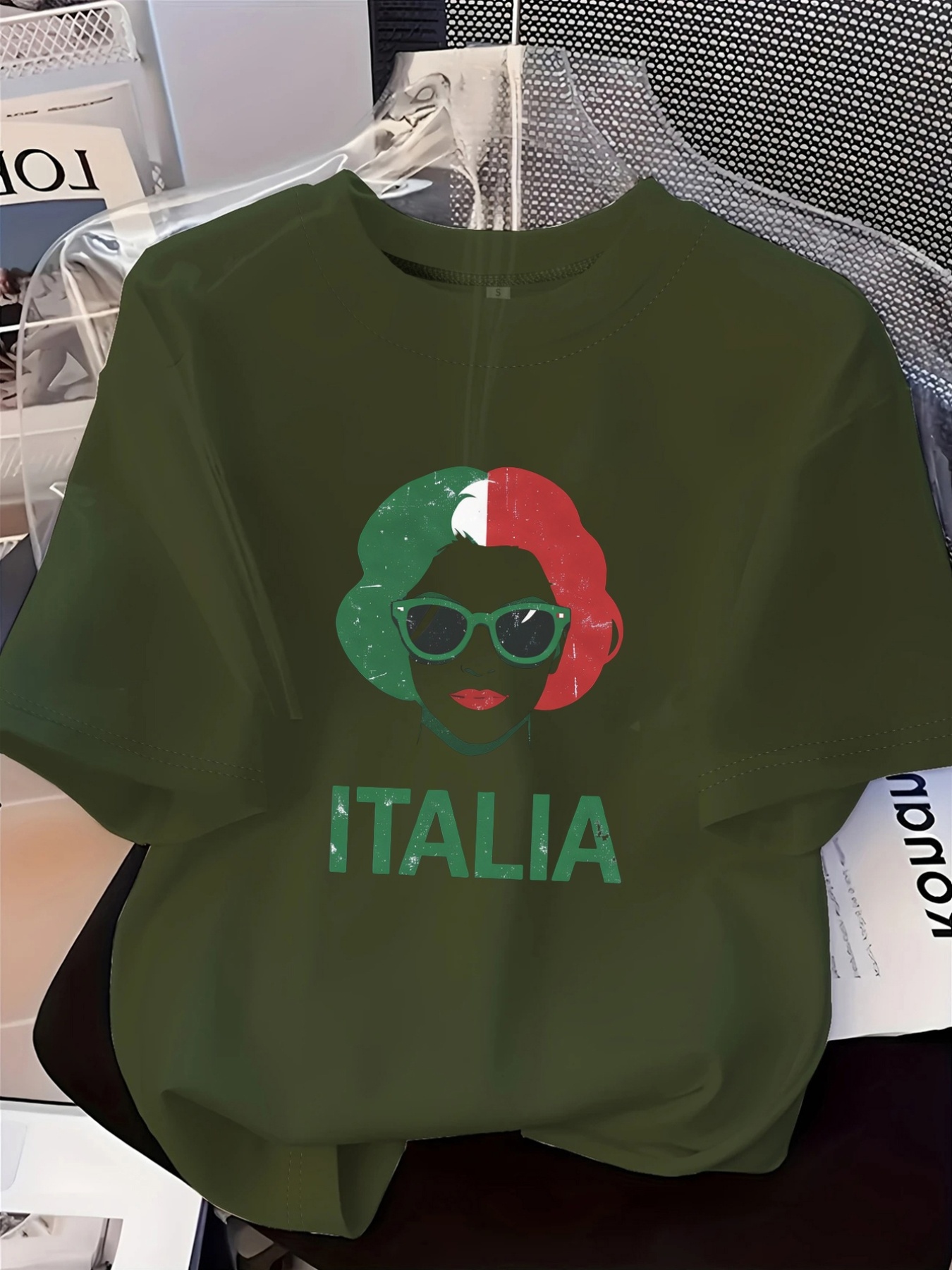 T-shirt da donna con bandiera italiana, adatta per l'uso quotidiano con stampa donna italiana e bandiera, maglietta a maniche corte girocollo vestibilità ampia, magliette casual traspiranti per abbigliamento da spiaggia e moda