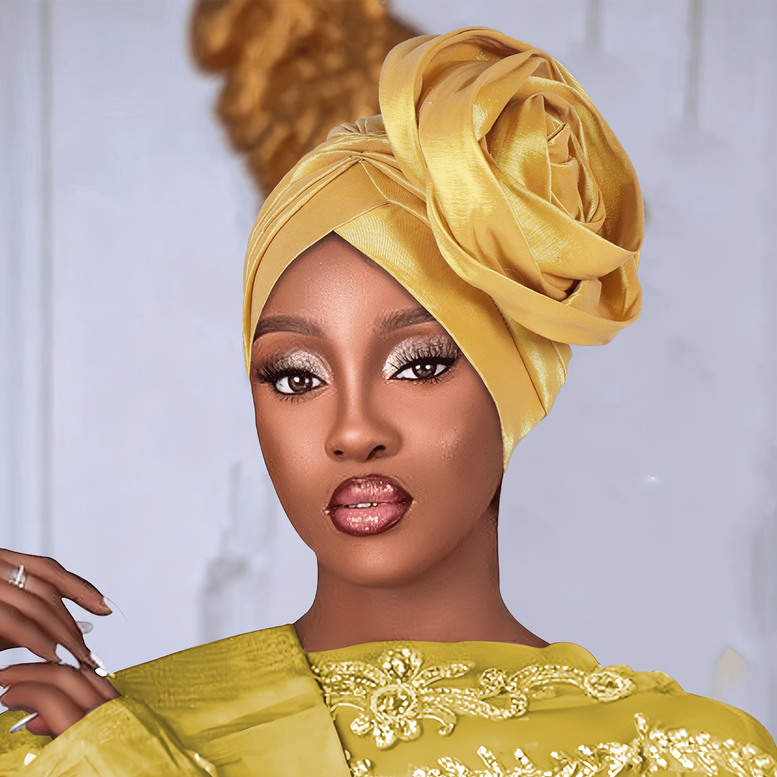 TEMU 1pc, New Style Women's Hat, Head Scarf, Formal Hat, African Head Tie From Nigeria, Head Turban For Women, Bright-colored Elastic Fabric, Rose