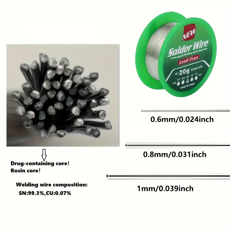 rosin core wire sn99 3 cu0 7 wire diameter 0 6 0 8 1 0mm flux content 2 0 tin wire is suitable for electrical appliance repair welding automotive parts welding repair daily maintenance needs Product details 6