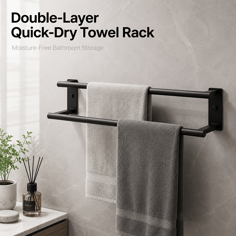 TEMU Bathroom Double Towel Bar, 23.62 Inch Wall-mounted Towel Rack, Bathroom Special Towel Rail, Stainless Steel Towel Hanger, Thickened Tube Strong
