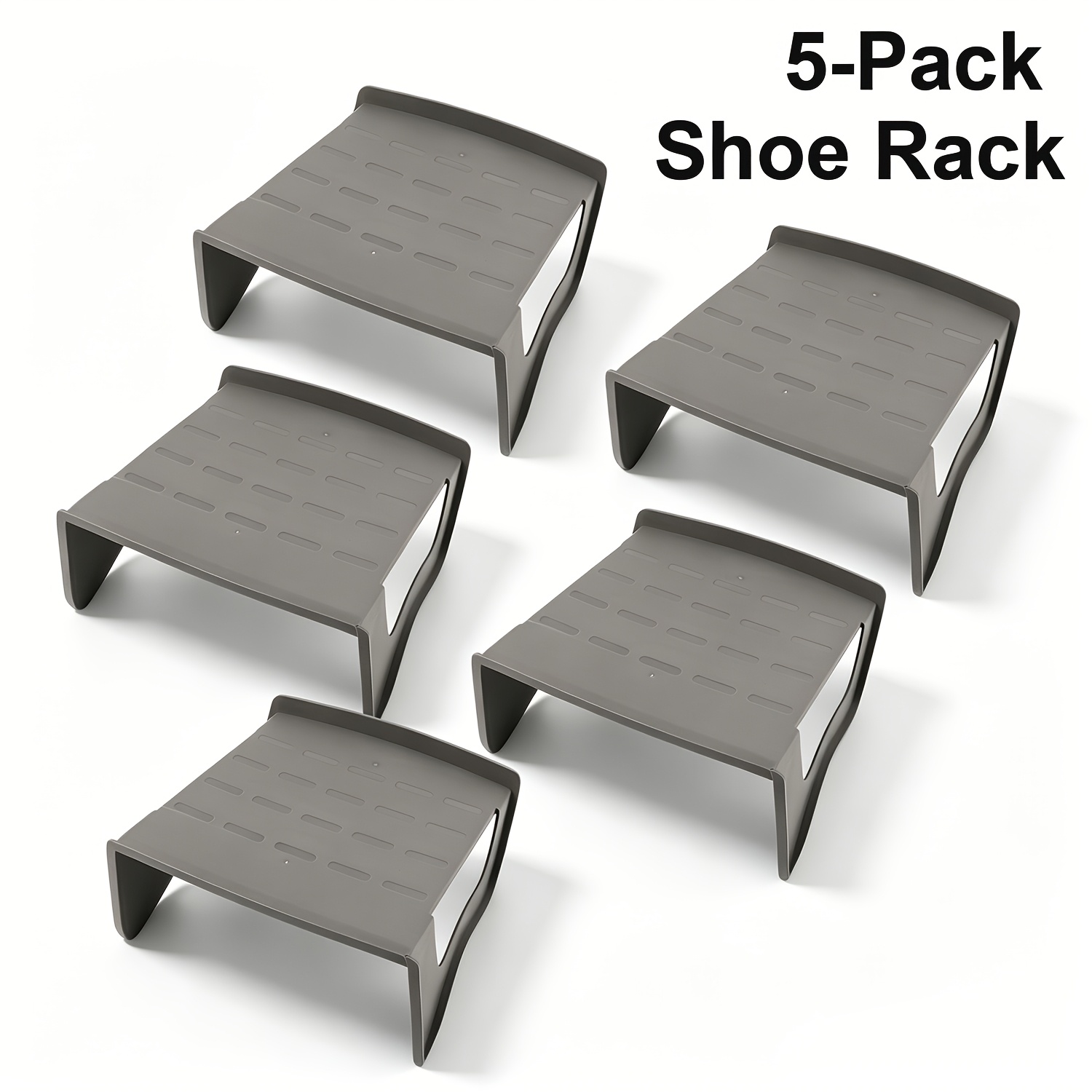 TEMU 5/10 piezas Organizadores de Zapatero Apilables Grises, 10..8 X 5.5In Capa de Ranuras para Zapatos, Elevadores de Estante de Zapatos de Plástico