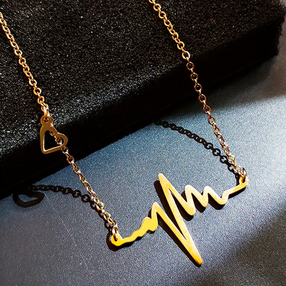 An Elegant And Minimalist Stainless Steel Heart-Shaped ECG Pendant Necklace for Women, Perfect for Valentine'S Day