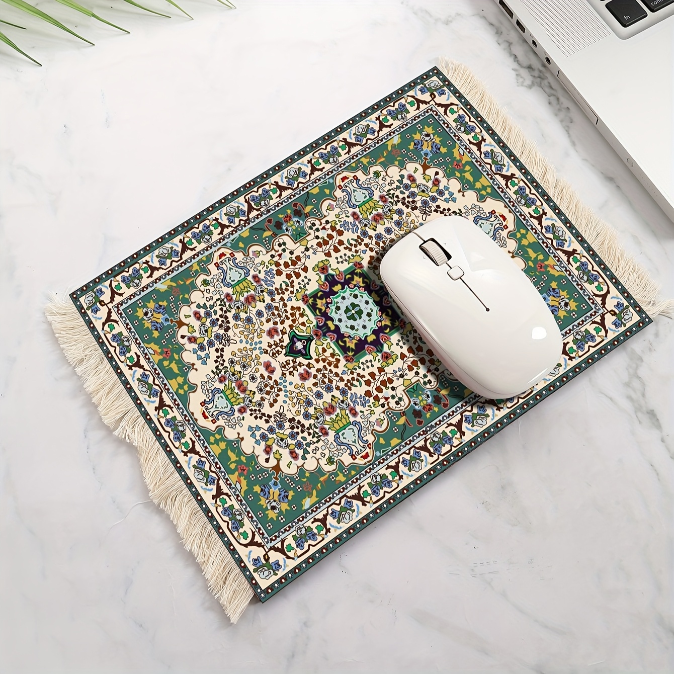 Persian Carpet Design Mouse Pad, Bohemian Style Tassel Mouse Pad, Rubber Base Anti-slip And Heat-resistant, Used As Table Mat, Coaster, Coffee Cup Mat. Office Supplies, Study Supplies, Holiday Gifts