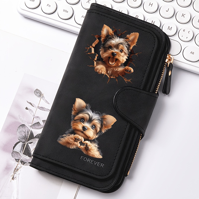 TEMU Portefeuille Long pour Homme et Femme avec Imprimé Chien Yorkshire Terrier, Porte-Cartes Multifonctionnel à Fermeture Éclair, Organisateur, à