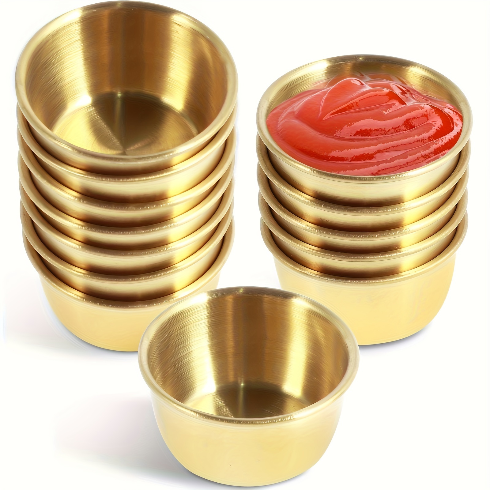 E-shop 12 Teller aus 304 Edelstahl, runde Soßenschalen mit einem Fassungsvermögen von jeweils 45 ml. Mini, wiederverwendbare Gewürzbecher, geeignet für