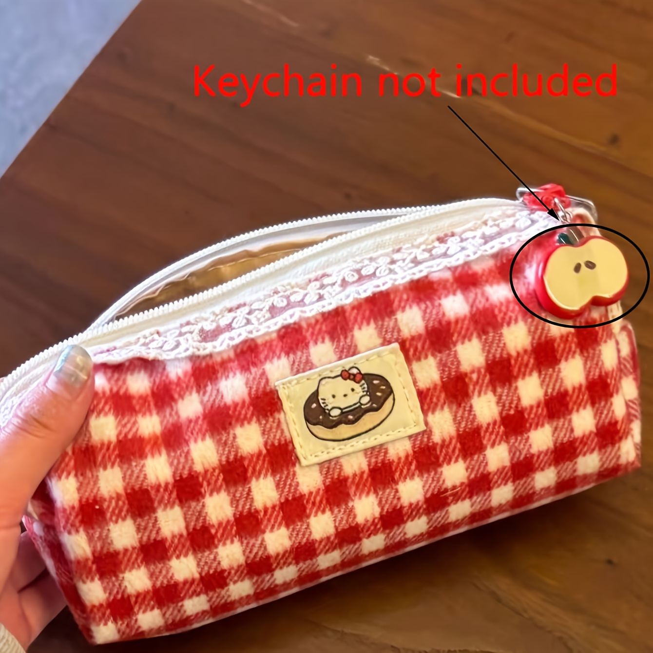 Hello Kitty Red Minimalist Pencil Case With Embroidered Cat Pattern + , Large Capacity Storage Space
