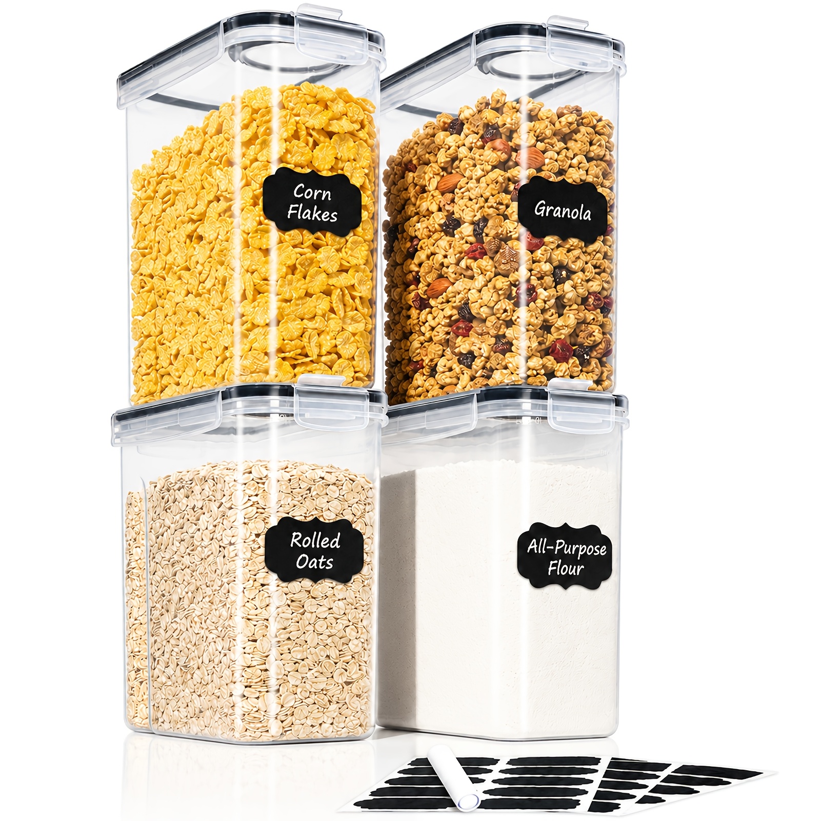 TEMU 4l4/8 Sets Food Storage Container Set Airtight Plastic Containers With Lids, Suitable For Storing Flour, Sugar, Pasta, Pet Food, Cereal, And