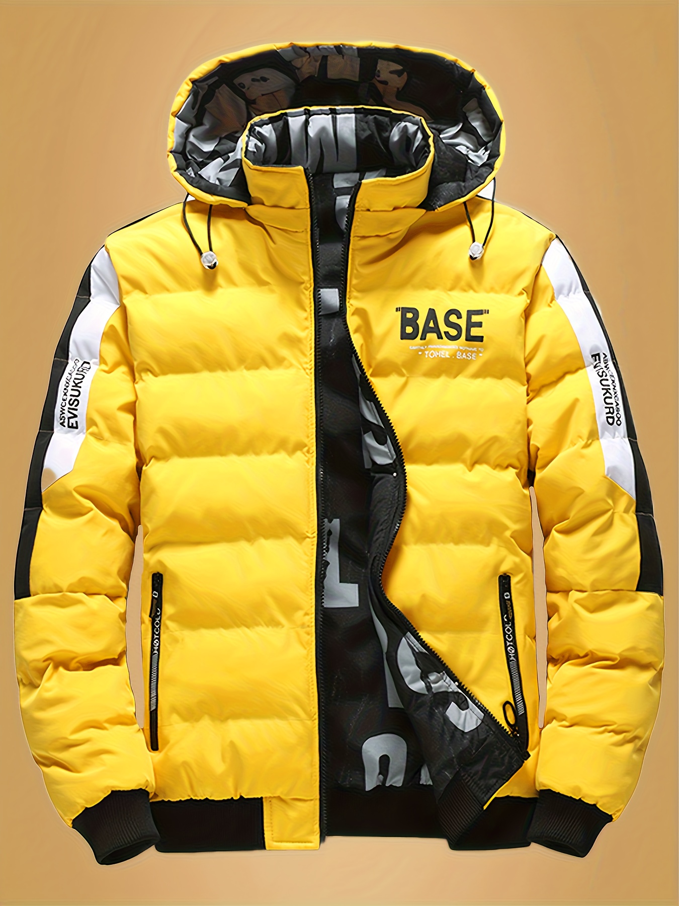 Heren Winterjas met Afneembare Capuchon - Tweekleurige Gele & Volledig met Rits Capuchonjas
