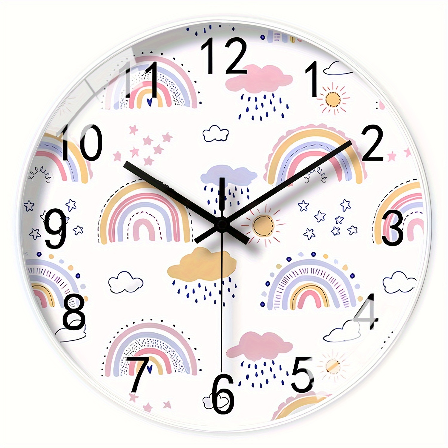 1pc Cute Boho Rainbows Wall Clock Pastel Color Non Ticking Silent Round  Wall Clock Battery Operated Home Decorative Kitchen Office Living Room  Bedroom, Today's Best Daily Deals