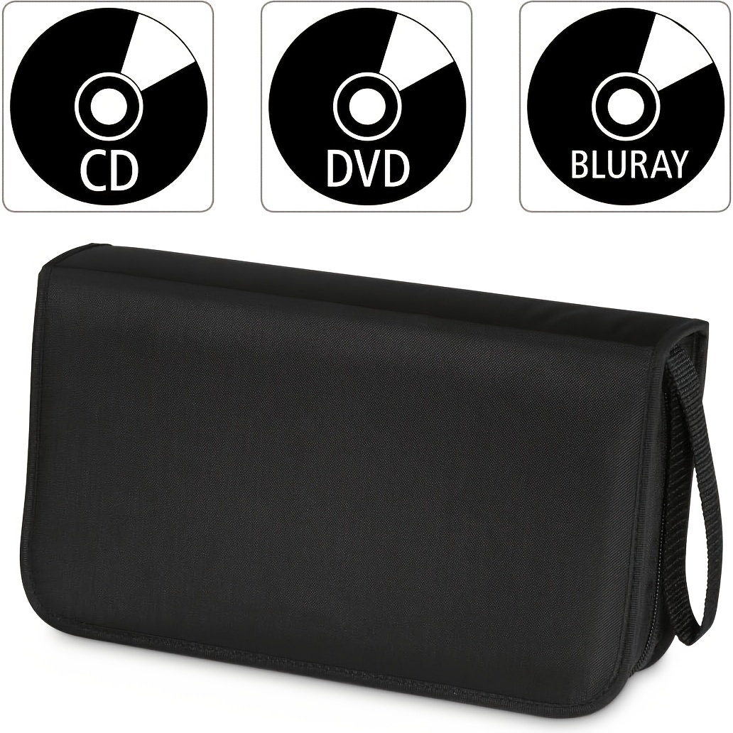TEMU 80 Kapasitet Profesjonell CD/DVD Lommebok, Transparent Front og Svart Bakside, Glidelåsoppbevaring for Bånd, Dvds og Små Tilbehør,