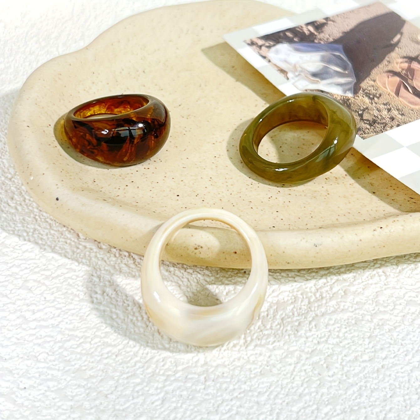 TEMU 3pcs Niche Design Sense Resin Material Temperament All-match Ring Set, Suitable For Daily Wear