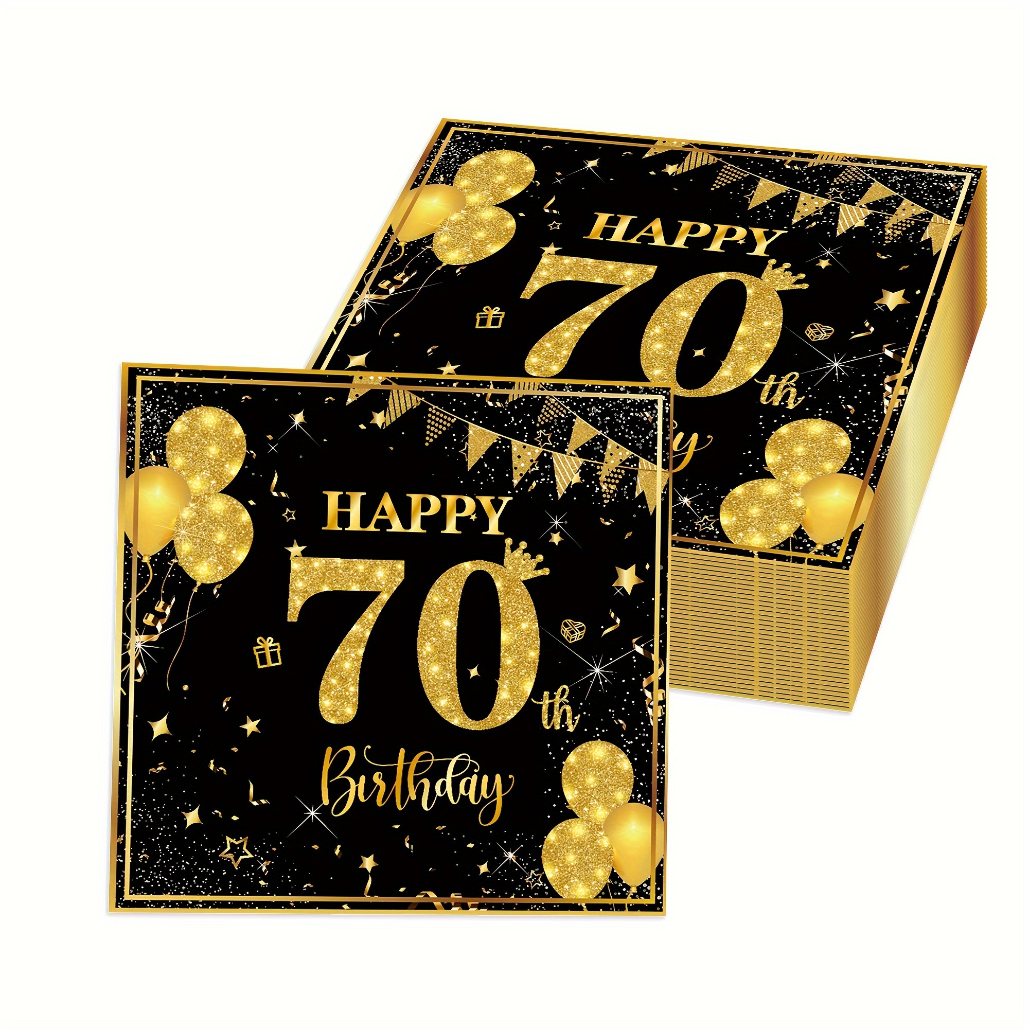 E-shop 20 Stück 70. Geburtstag Schwarz Gold Party Servietten Schwarz Gold Einweg Party Servietten Goldene Ballons Plus Goldene Glänzende Party