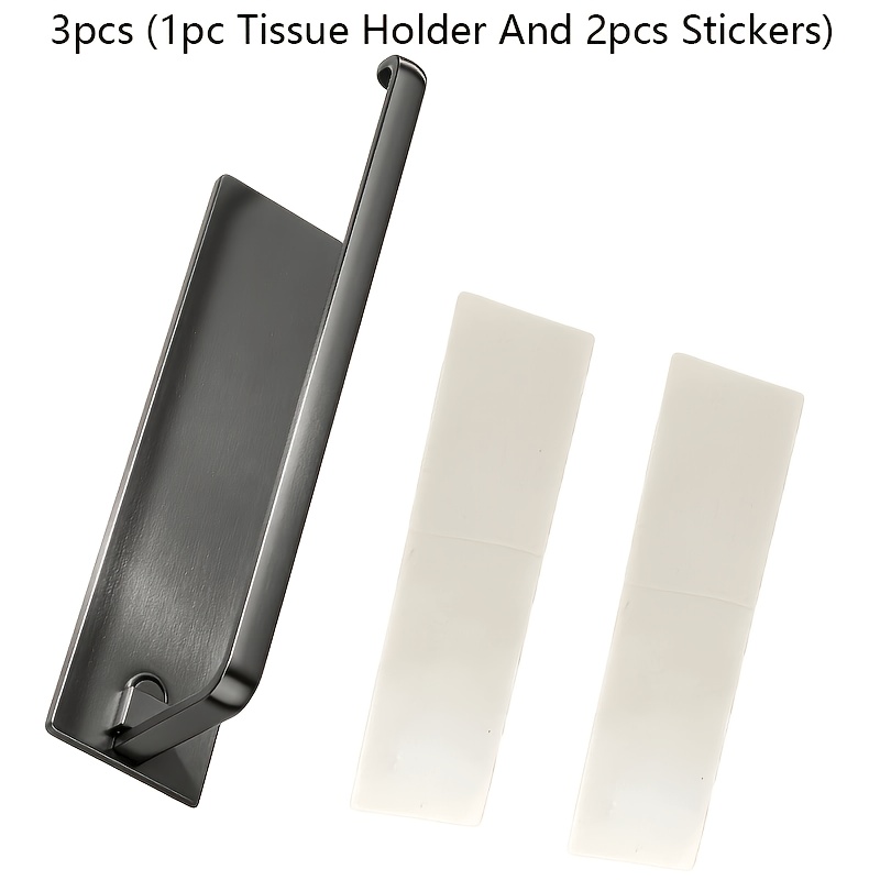 TEMU 3pcs (1pc Tissue Holder And 2pcs Stickers) Black Self-adhesive Under-cabinet Tissue Holder - Wall-mounted Towel Rack, Suitable For Kitchen,