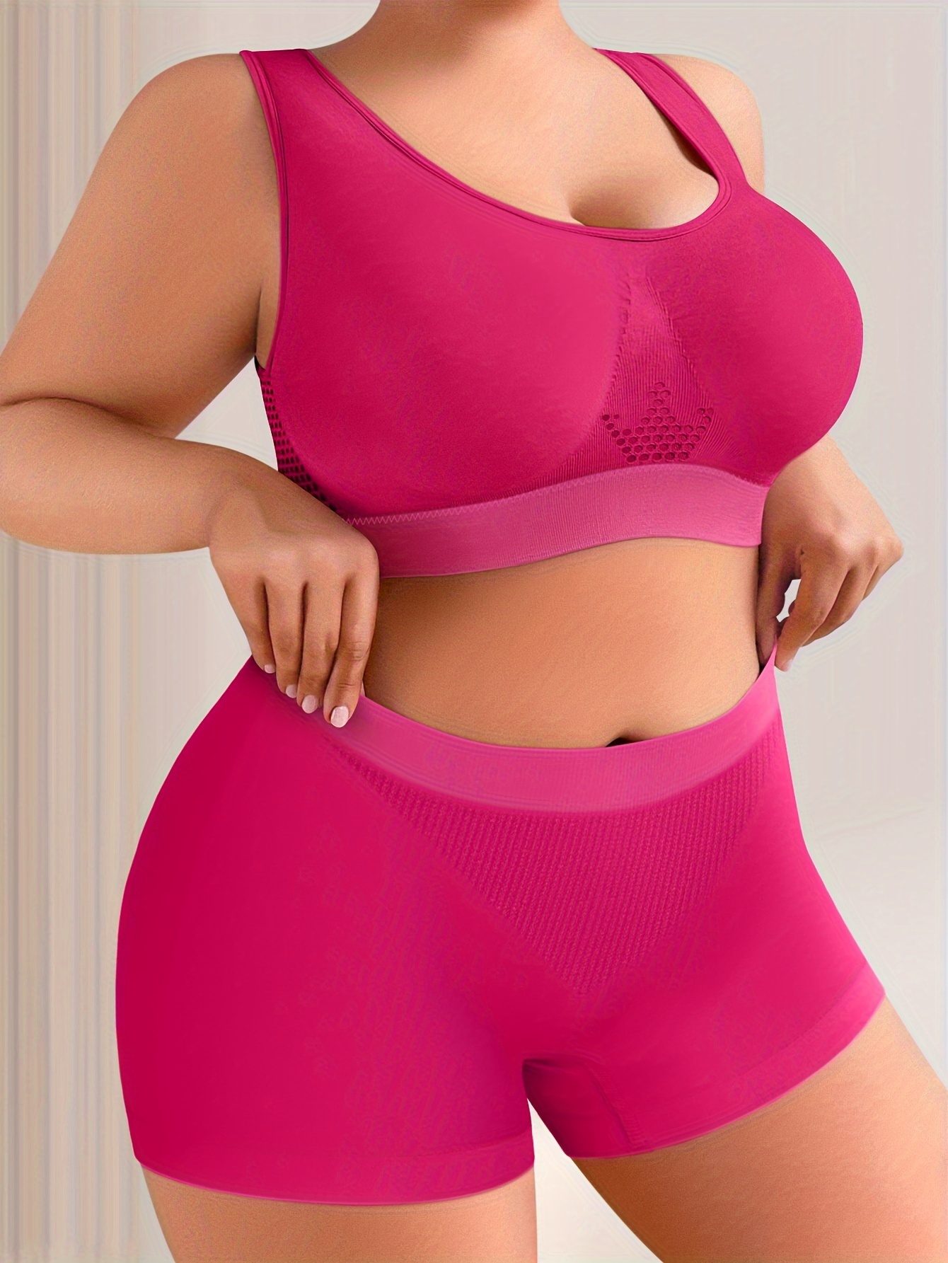 1pc Seamless Low Waist Panty Full Coverage Underwire-Free Comfortable Style Plus Size Bra in Rose, MIOTAN