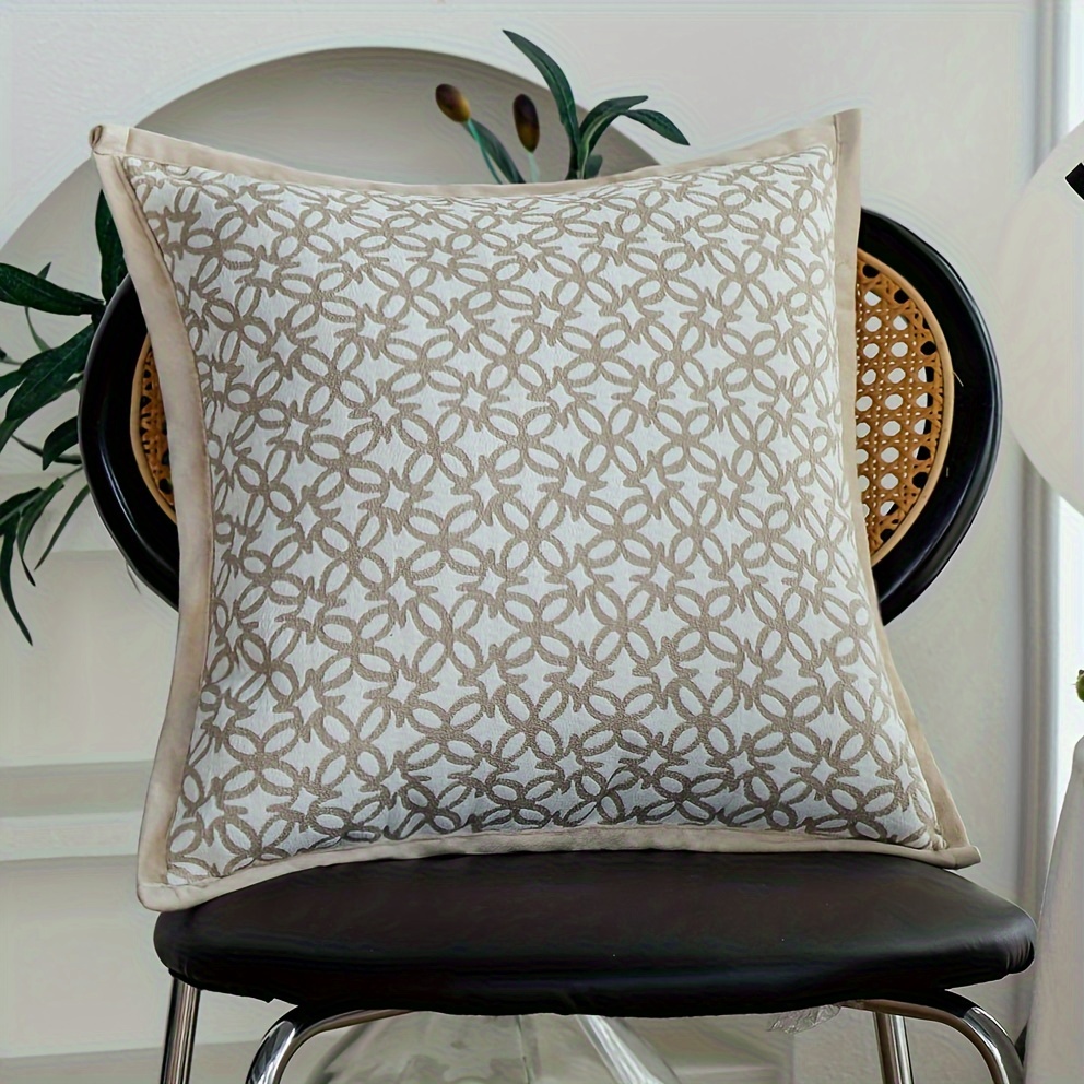 Image of Stylish Cushioning, Soft Khaki Jacquard Throw Pillow Cover 18x18 Inch - Contemporary With Zipper Closure For Living Room Sofa Decor
