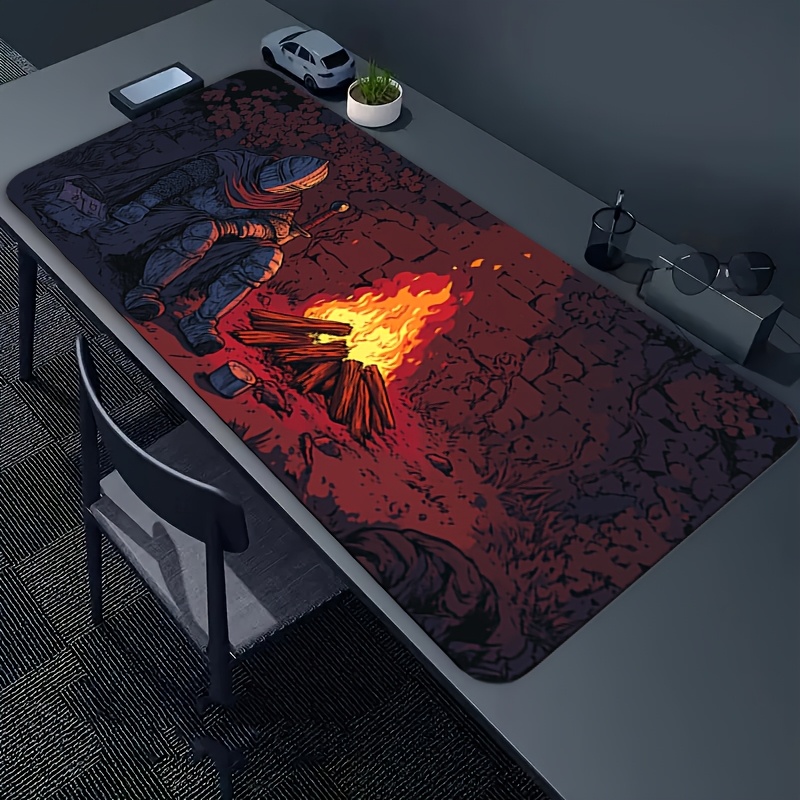 TEMU Hand-painted Knight Campfire Mouse Pad, Polyester Diatomite Material - Ideal For Gaming, Office, And Home Use - Gift, Desk Mat