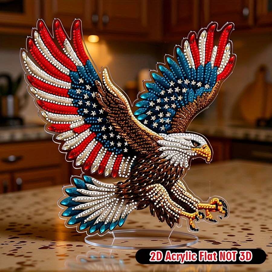 TEMU 2d Flat Acrylic American Flag Eagle Painting Kit, 1pc 5d Special Shape Local Painting Mosaic Making Craft, Handmade Gift, Office Desktop