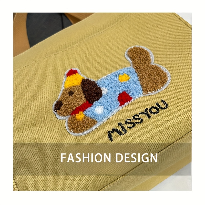 Cartoon Dog Canvas Lunch Bag with Large Capacity