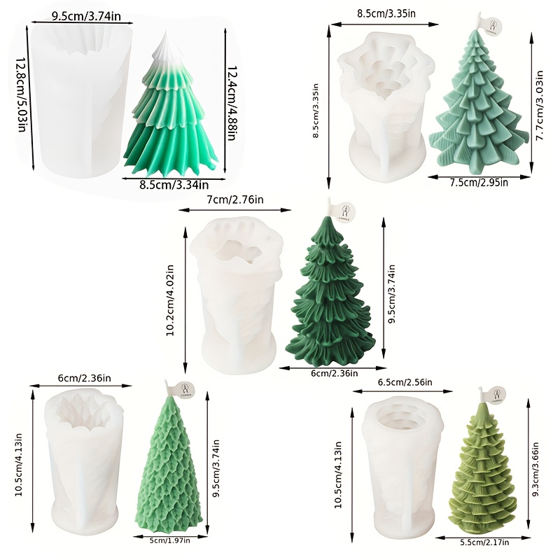 Image of 5pcs Christmas Tree Scented Candle Silicone Molds - Reusable Holiday Candle & Resin Crafting Kit, Epoxy Resin, Wax, Soap, Concrete, Clay, Resin Crafts - Holiday Origami Design