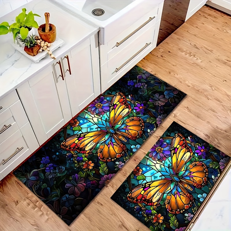 

1pc Vibrant Stained Glass-style Doormat - Anti-slip, Machine Washable Polyester Floor Mat For Indoor/outdoor Use, Entryway, Kitchen, Bathroom, Balcony -