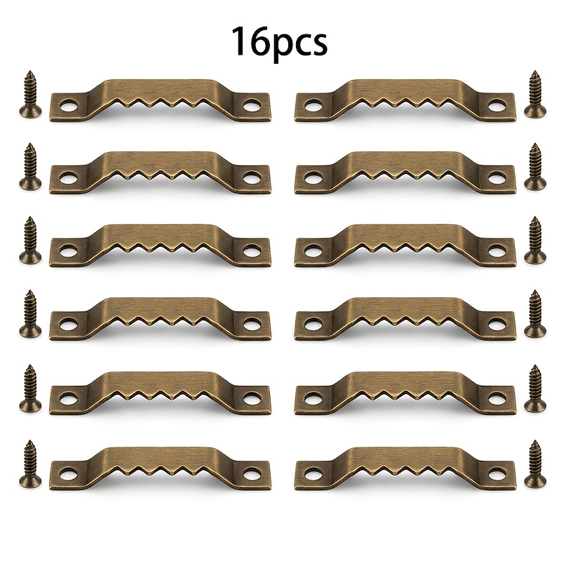 TEMU 16 Crochets Suspendus Couleur Bronze + 32 Vis 2x8 Couleur Bronze, Total de 48 Pièces. Bandes de Suspension pour Cadre Photo, Crochets de Plaque