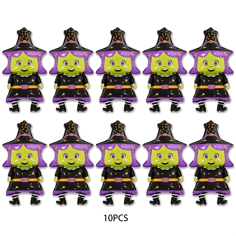 TEMU 10-pack Mini Witch Foil Balloons, Perfect For Halloween Party Decorations, Scene Setups, Entryway And Tabletop Accents, And Wall Decorations