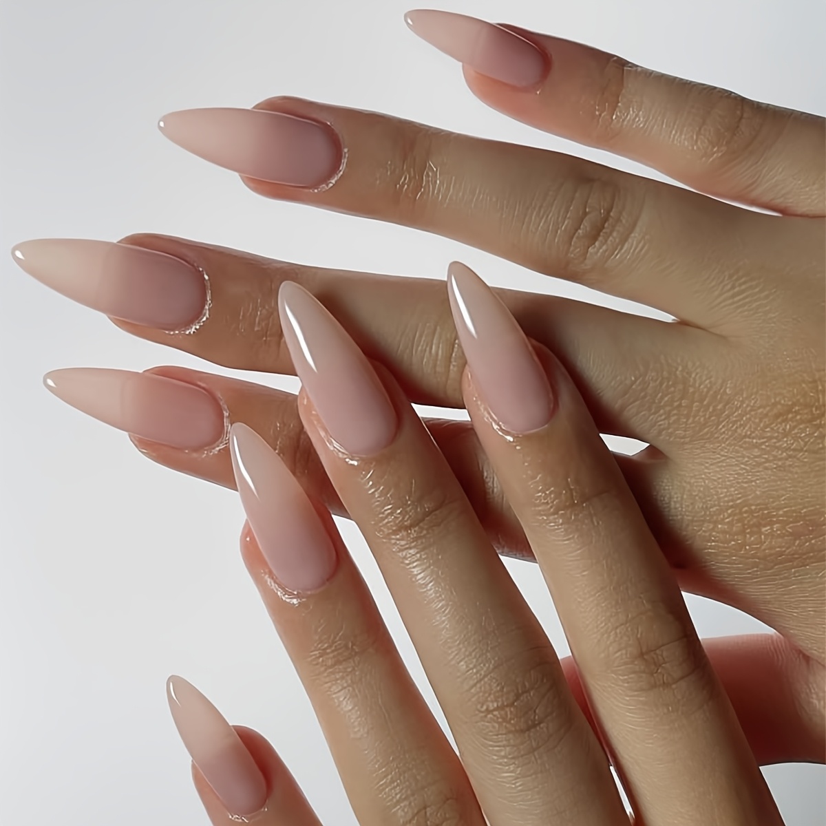Image of 24pcs Set Of Solid Color Medium-length Teardrop Nude Press-on Nails With Jelly Glue And Nail Buffing Kit For Women/s, Parties, Dances, And Casual Attire