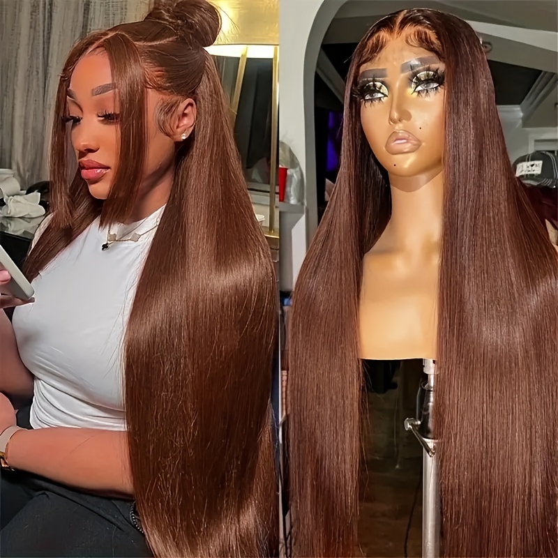 

260% Hd Human Hair Wig Straight Hd Lace Front Wig Colored #4 Pre Hd Bone Straight Lace Frontal Wig For Women 13x6x1 Human Hair Wig For Makup Natural Hair Line Lace Wig Full Baby Hair