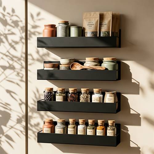 1pc magnetic refrigerator side storage rack thickened carbon steel material sturdy and durable no drilling high anti slip design hollow drainage base for kitchen spices