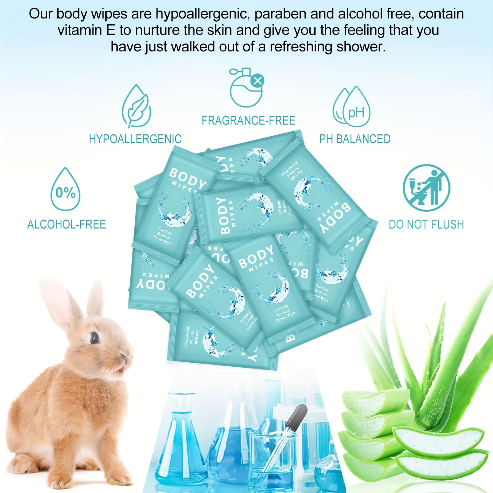 36pcs Cloths & Towelettes XL Rinse-Free Body Wipes, Individually Wrapped