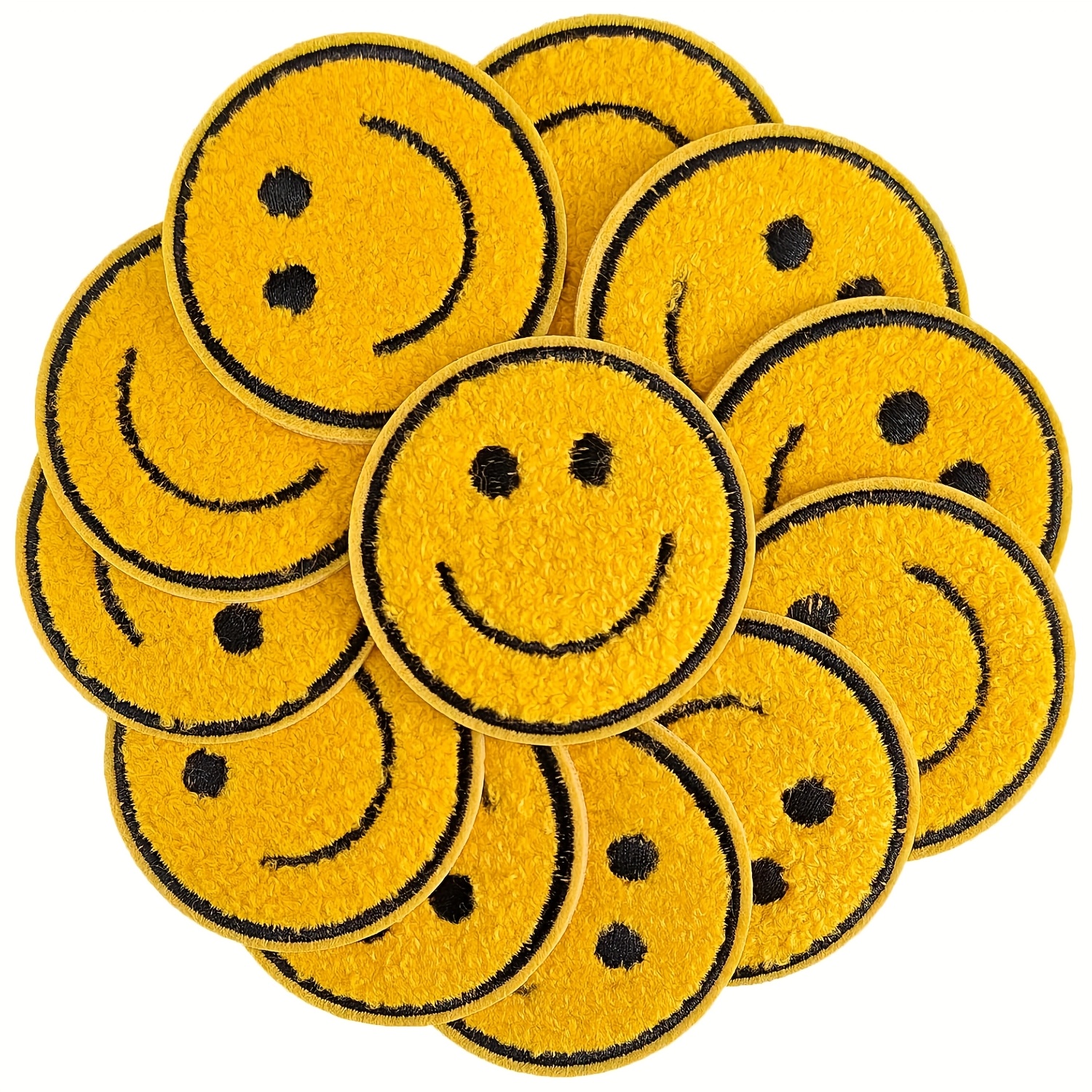 Image of 12pcs Face Patches Diy Appliques. Ironed On Or Sewn. Perfect For Decorating Jackets, Hats, Backpacks, Jeans, And More To Give Them Look - Yellow