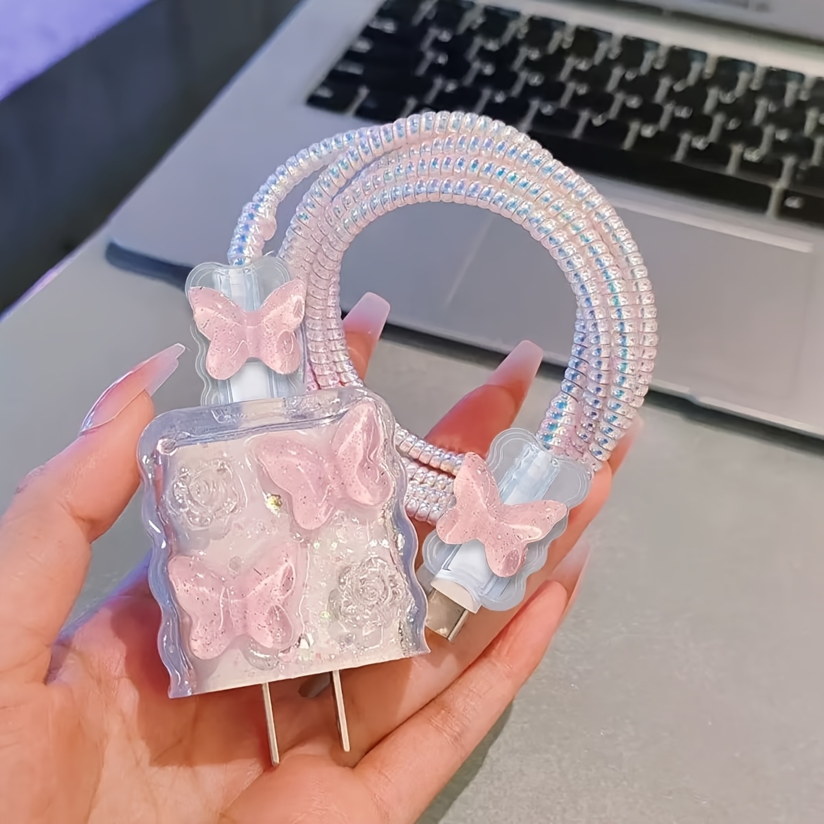 E-shop Schutzcover für Apple Datenkabel mit Rosa Schmetterling, Schnelllade-20W-Ladegerät-Schutzhülle