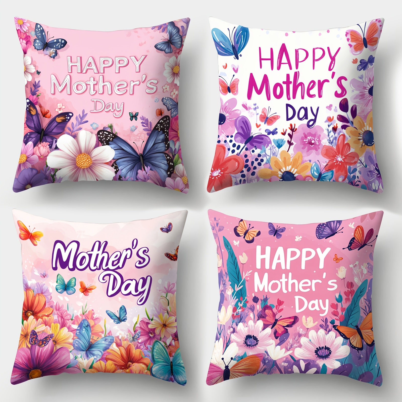 TEMU 4pcs Day Throw Pillow Covers, Floral & , Holiday Decor For Sofa Cushions, Home Decoration, Office And Living Room Accessories, Single-sided Printing
