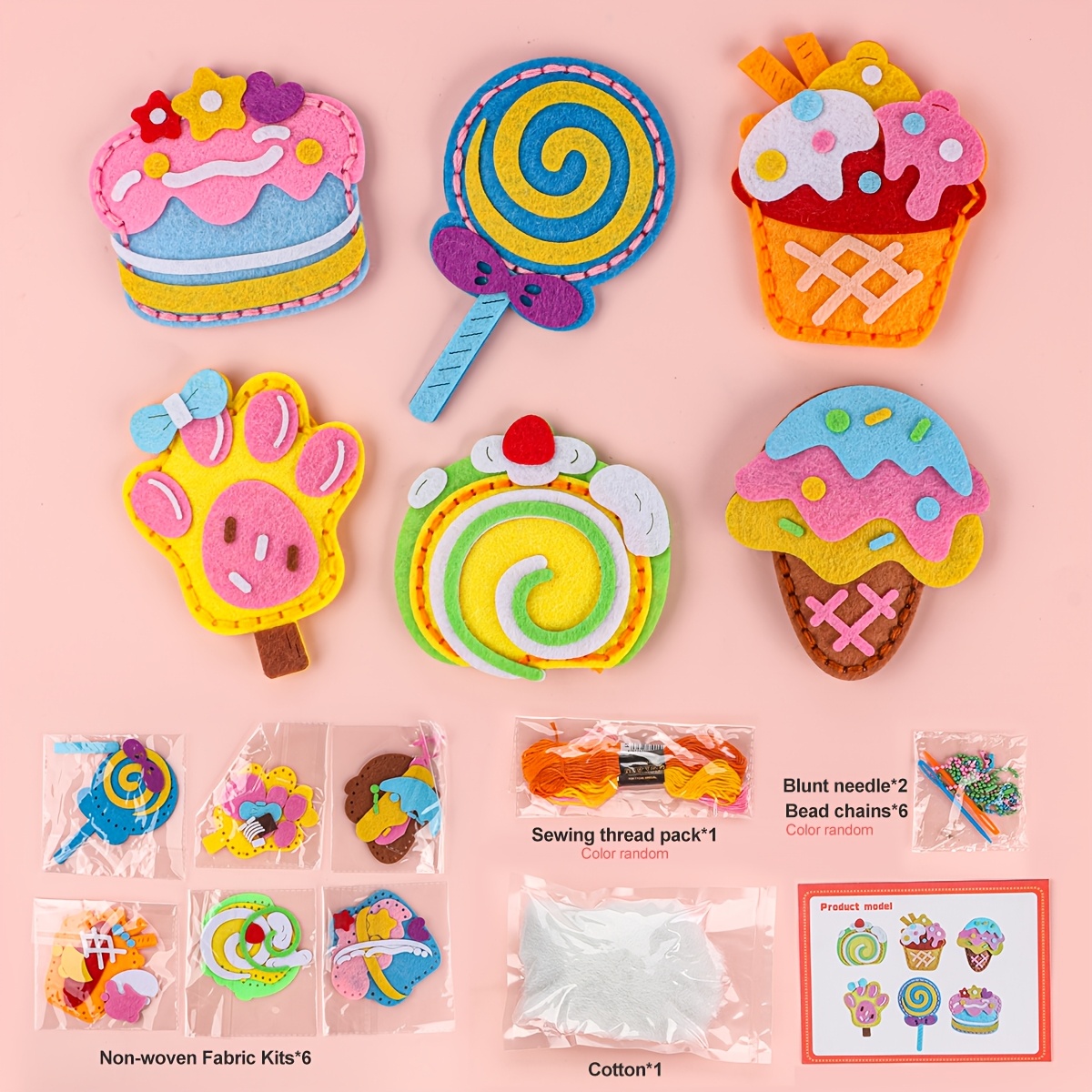 Image of 6pcs Set Of Dessert Cake Sewing Kit For Children, Cute Wallet Pendant Felt Craft Material Package, Birthday Gift For Girls, Creative Handicrafts For , Beginner's Fun Handicraft