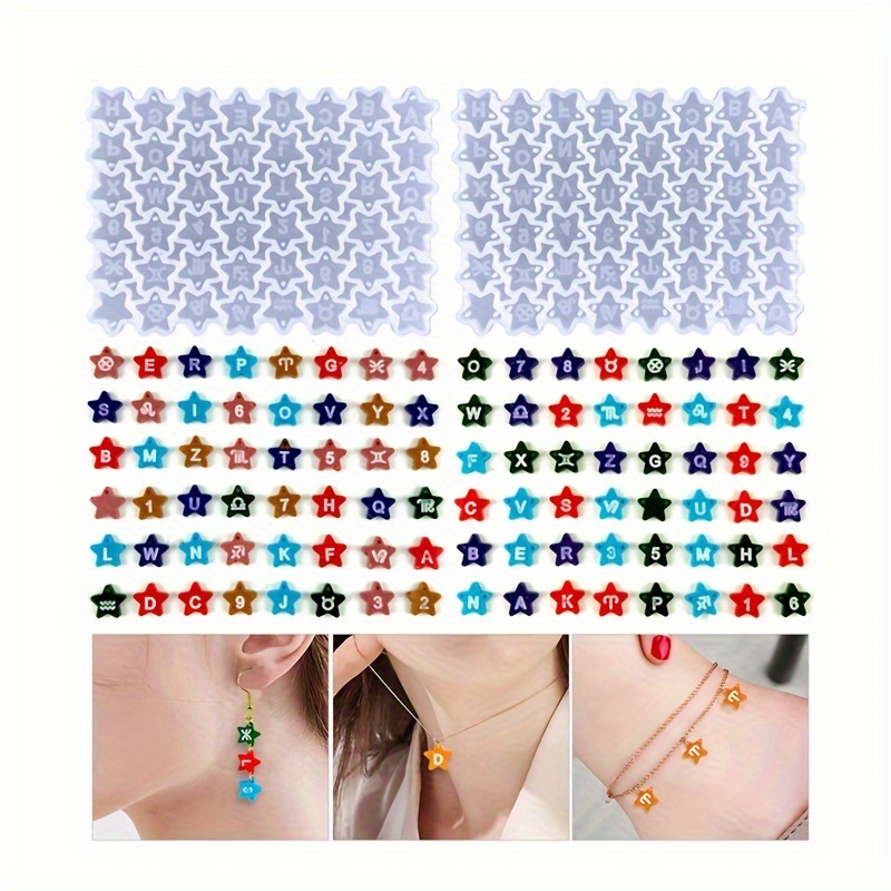 

26 Letter Alphabet Resin Casting Molds, Silicone Pentagonal Star Shape Single & Double Hole Earring Pendant Mold For Diy Jewelry Making