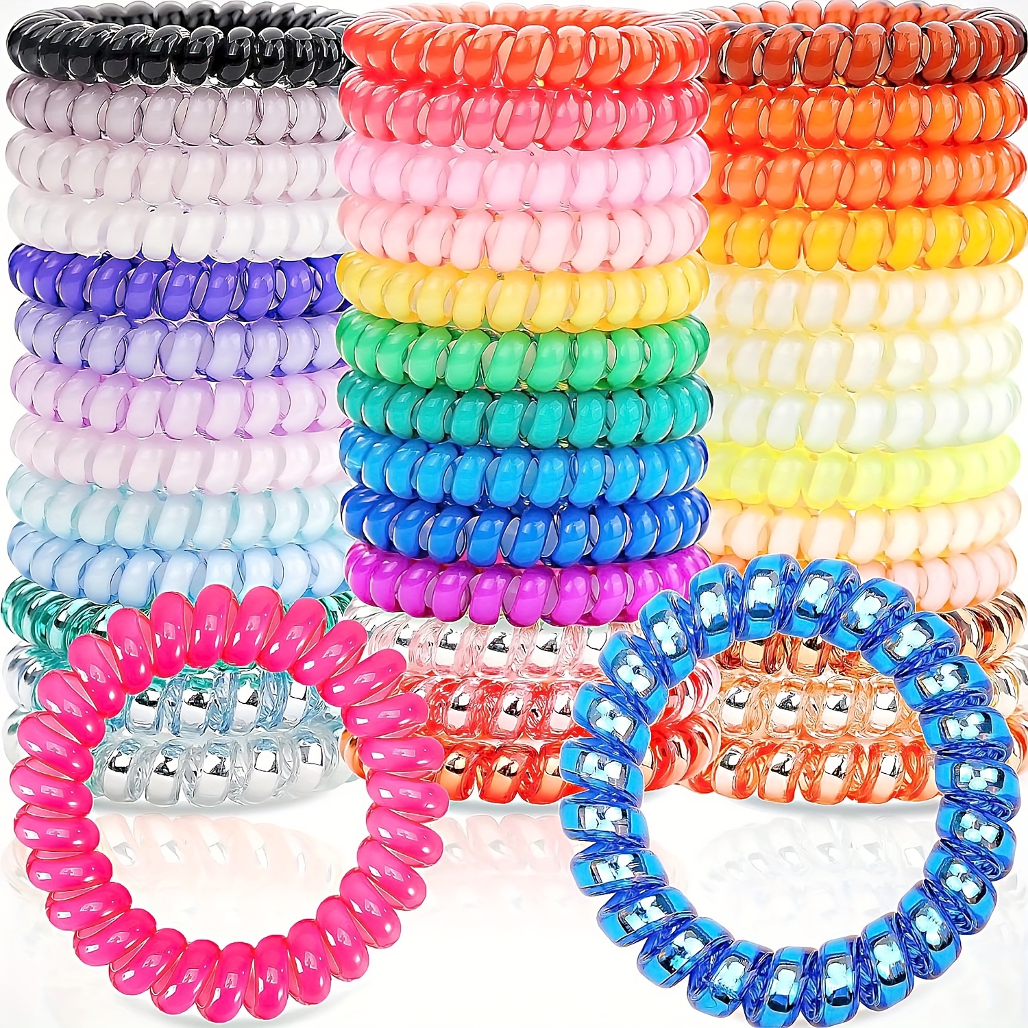 

30-piece Spiral Hair Ties - No Crease, Waterproof Coil Ponytail Holders For Women & Girls - Cute & Sweet Elastic Hair Accessories In Assorted Colors
