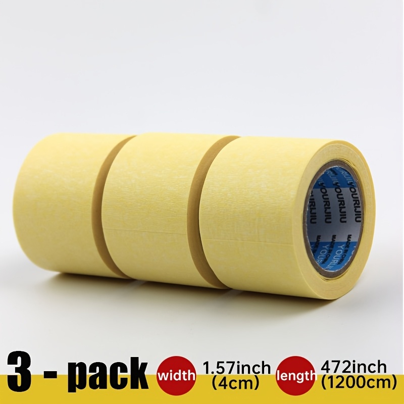 TEMU [4 Cm Extra Wide, 3 Rolls/6 ] Light Yellow Masking Tape, Ideal For Professional Painting Protection, Automotive Spray Paint Beauty, Home Crafts,