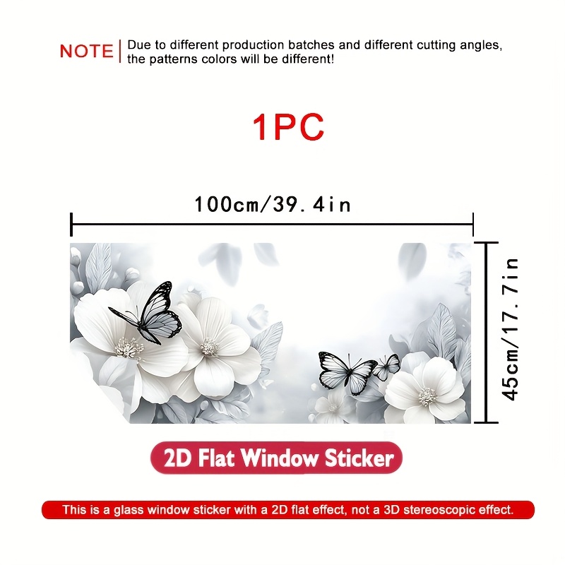 TEMU 2d Flat, 1pc 2d Flat Window Stickerbutterfly And Flowers Black Whitedetachablereusableprivacy Protected, , Suitable For Home, Kitchen, Bathroom,