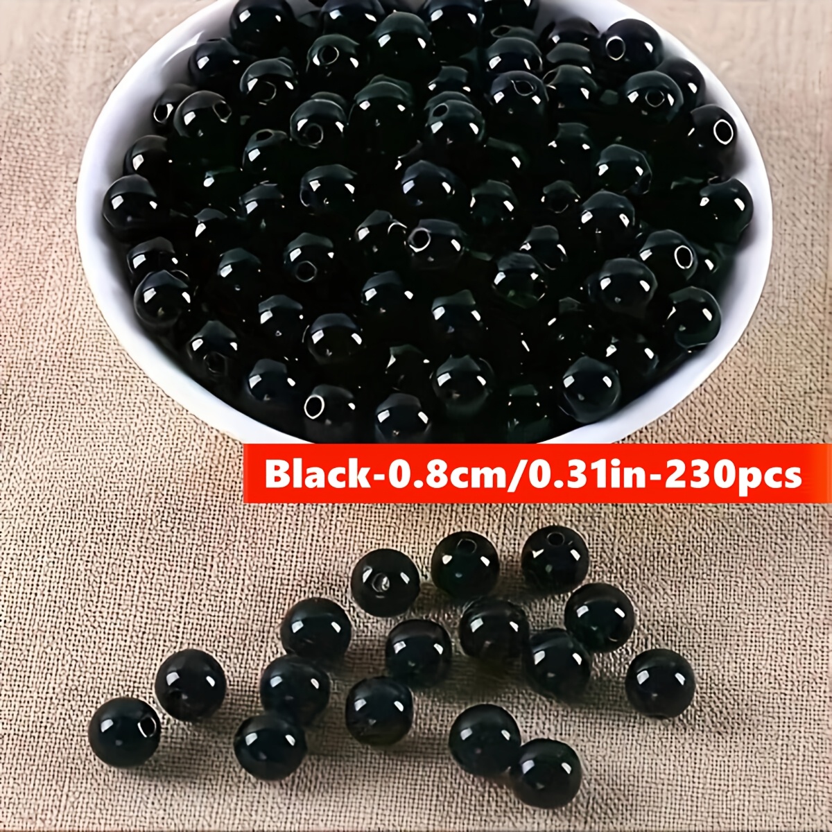 TEMU 6mm/8mm 540pcs/230pcs Cute And Fashionable Acrylic Beads, Black Round Loose Beads With Holes, Used For Jewelry Making, Bracelets, And Craft