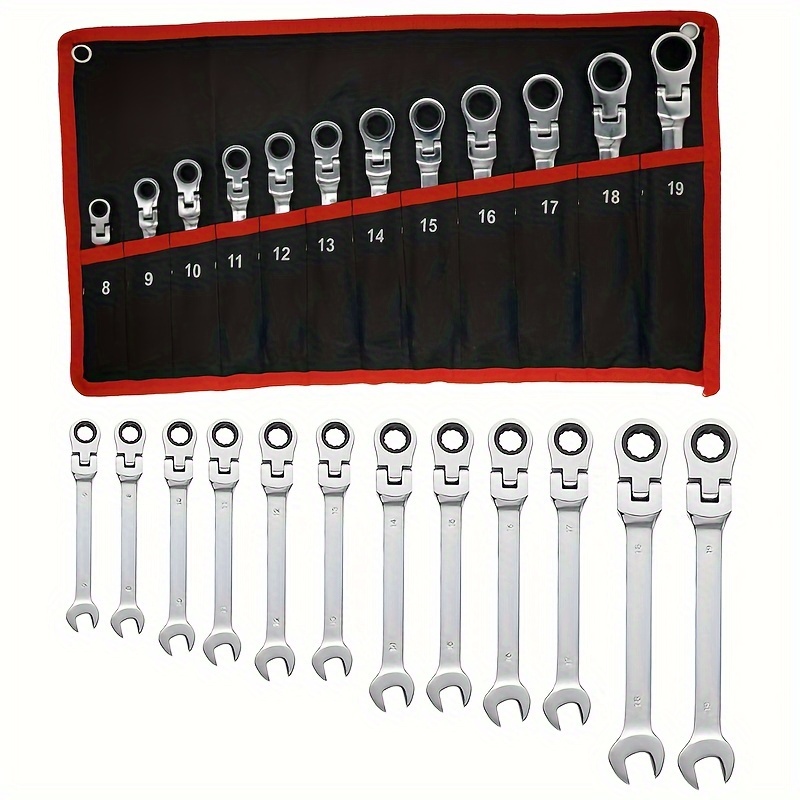 

Asdtodw 12-piece Ratcheting Wrench Set - Chrome Vanadium Steel, Adjustable Flex-head, Metric Sizes 8-19mm With Carrying Case