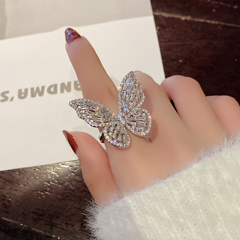 TEMU Bague papillon ajourée de style Ins, bague ouverte tendance minimaliste et de luxe léger, haut de gamme