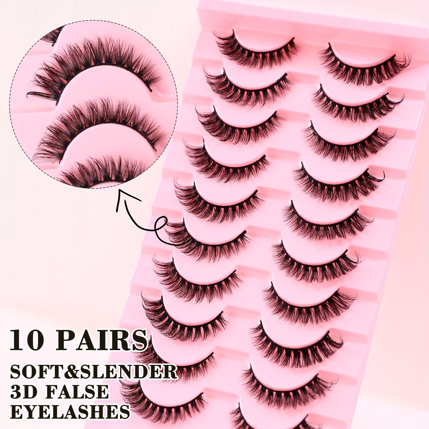 Image of 10 Pairs Of Luxurious Strip Lashes, 3d Cat Eye Effect, Dd , Wispy, Fur, Pure Handmade, Reusable, , Long-lasting High-quality Lashes, For Dramatic , Suitable For Daily, Banquet, Party Use
