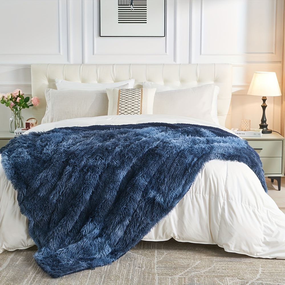 Soft Fuzzy Faux Fur Throw Blanket Shaggy Blankets, Fluffy Cozy Plush Comfy  Microfiber Fleece Blankets for Couch Sofa Bedroom - Tie Dye blue