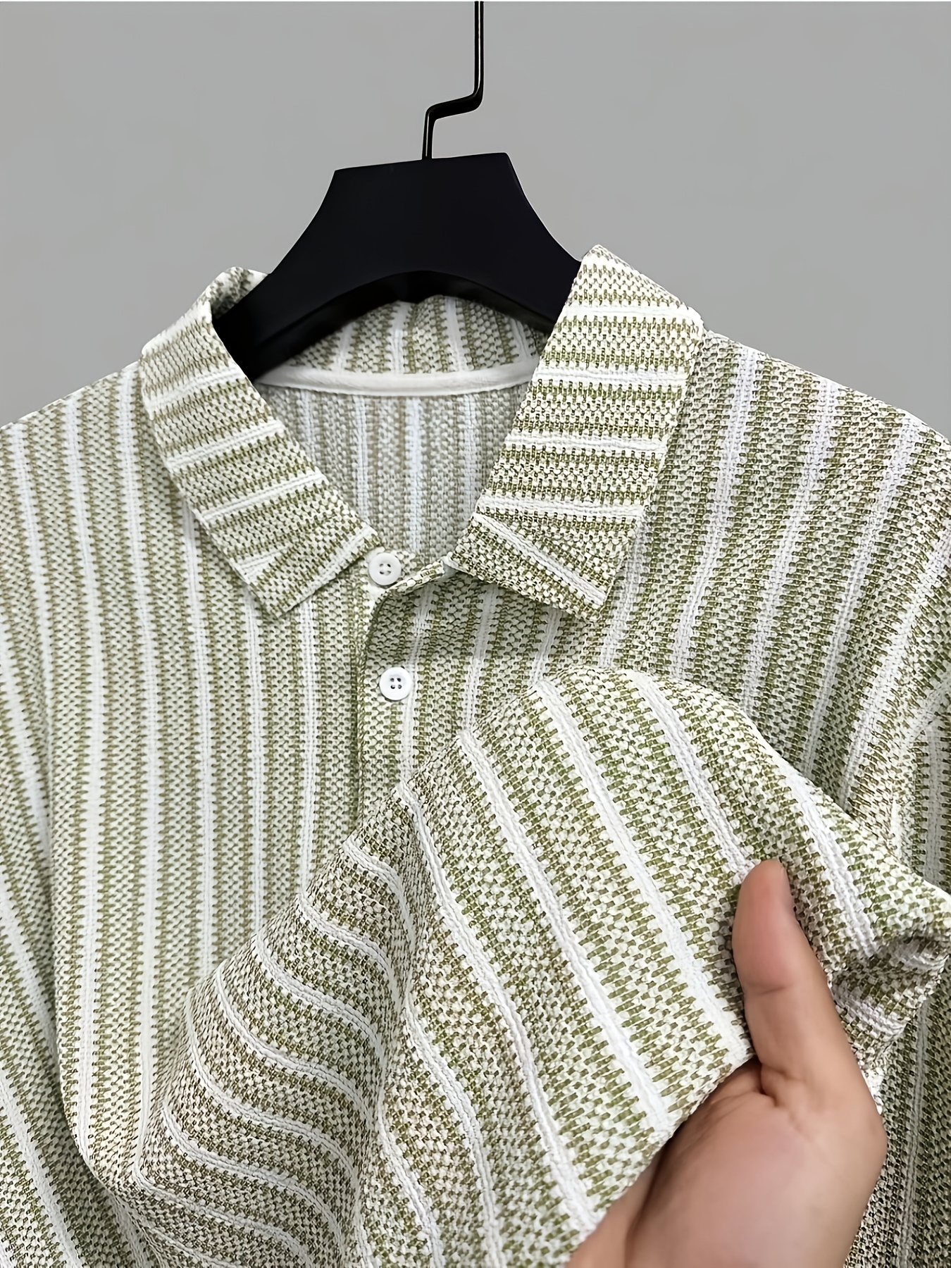 mens two tone striped   shirt lightweight and soft fabric outdoor casual business breathable short sleeved   shirt golf shirt