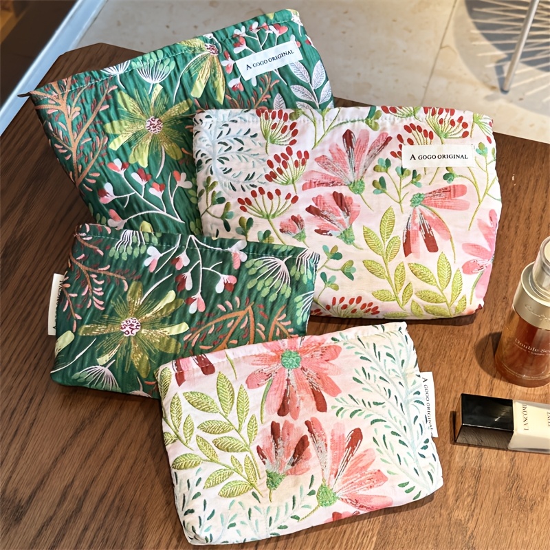 

Fashion Floral Print Cosmetic Bag Set, Polyester Makeup Pouches, Non-resistant, Hand Washable, With Toiletry Organizer For Lipstick, Skincare, Sanitary Napkins, Brushes, Nail Polish, For