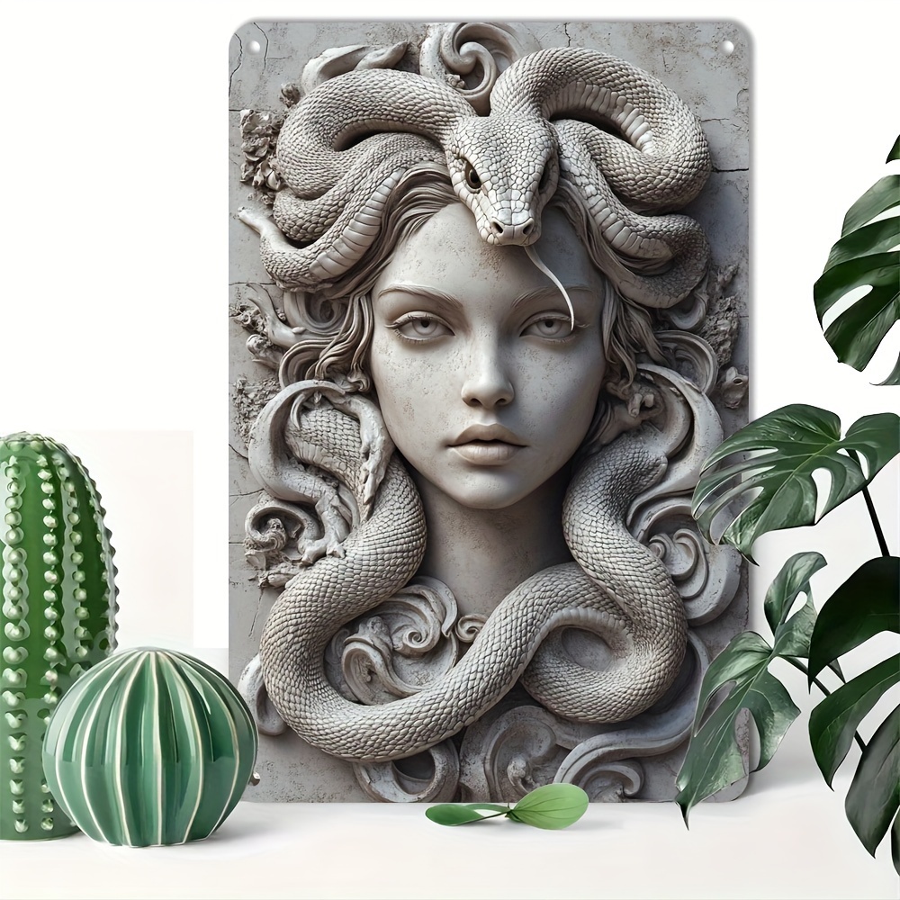 

2d Flat, 1pc,medusa And Snakes 3d Aluminum Wall Art, 8x12 Inch Reusable Metal Sign Plaque, Vintage Home & Bar Decor