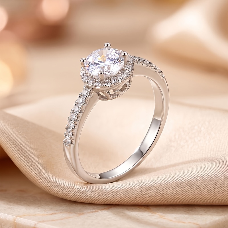 Women's Sparkly Round Synthetic Zirconia Engagement Ring